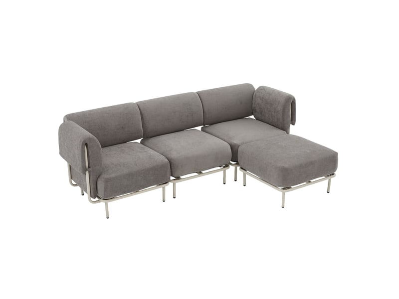  Canapé d’angle modulable 3 places 251x155x78 cm, avec pouf repose-pieds indépendant, style scandinave, en tissu chenille gris  - Conforama A