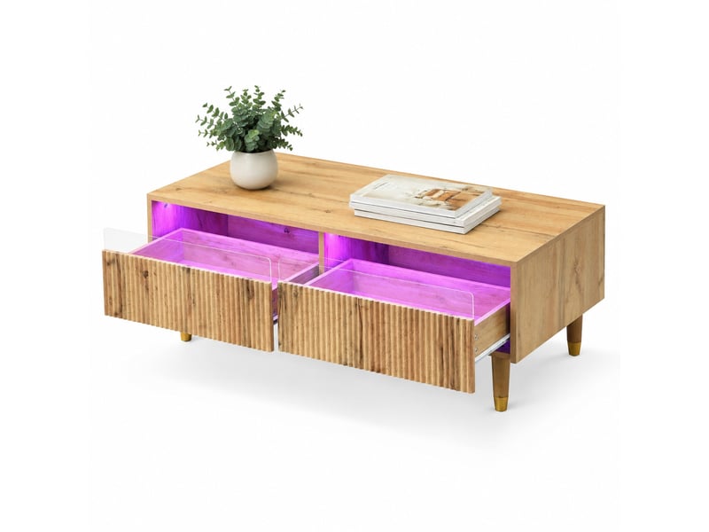  Table basse tcqpz led 110 x 50 x 40 cm avec 2 tiroirs bois mdf  - Conforama A