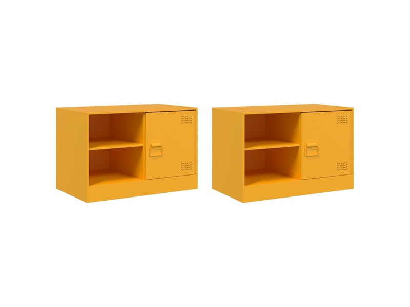  Lot de 2 meuble tv bas salon jaune moutarde 67x39x44 cm acier  - Conforama A