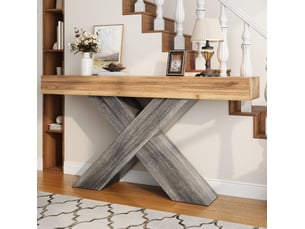 Console avec structure en x et espace ouvert, style industriel, pour entrée et salon, 140 × 30 × 80 cm