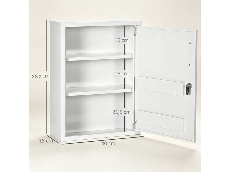 Armoire à pharmacie 2 étagères 3 niveaux avec porte verrouillable 2 clés blanc 40 x 15 x 53,5 cm  - Conforama C