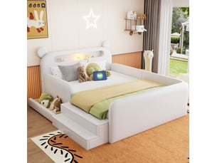 Lit avec rangement 140x200 cm <strong>MAISENTIEL</strong>  <strong></strong> coloris blanc