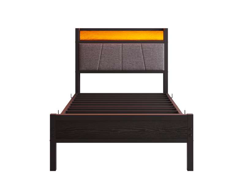  Lit simple 90x200 cm, lit jeune, couleur noir, mdf et métal, led équipé de prise et usb  - Conforama A
