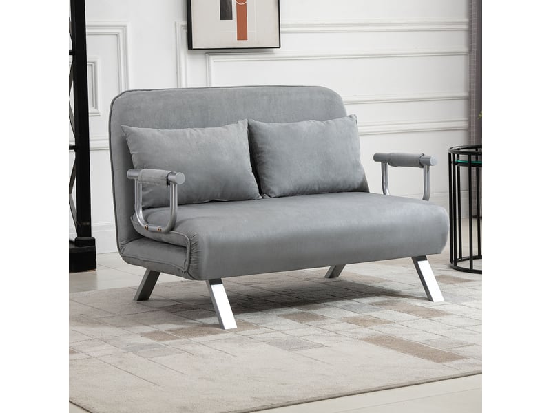  Canapé convertible 2 places avec dossier réglable 5 positions et coussins  - métal polyester gris clair  - Conforama B