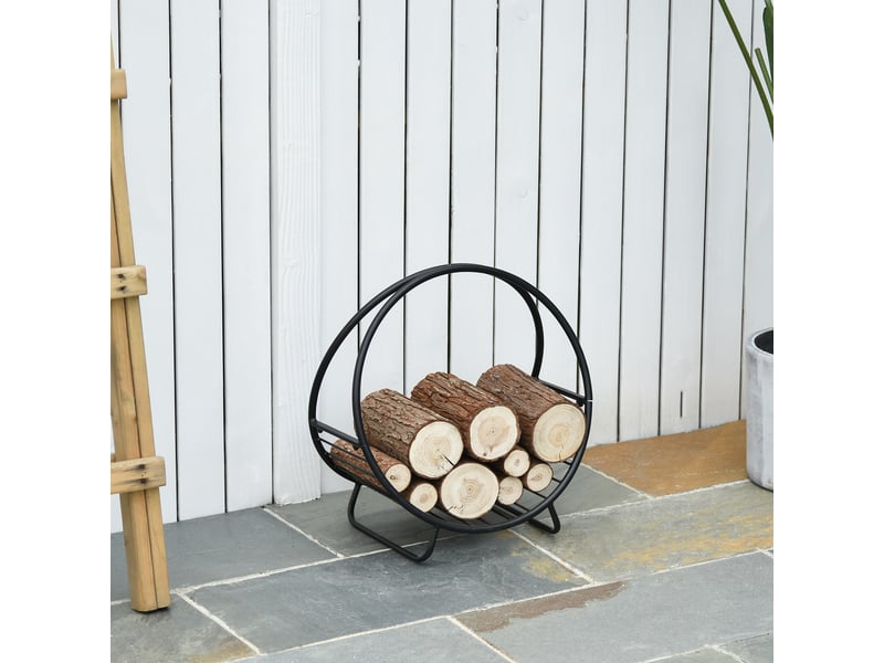 Porte-bûches en métal noir, panier avec poignée, intérieur et extérieur, 45 x 29,5 x 47 cm - Conforama D