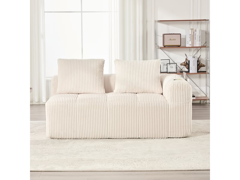  Canapé confortable moderne 2 places avec poches latérales et porte-gobelet, coussins de dossier en velours côtelé - beige  - Conforama C
