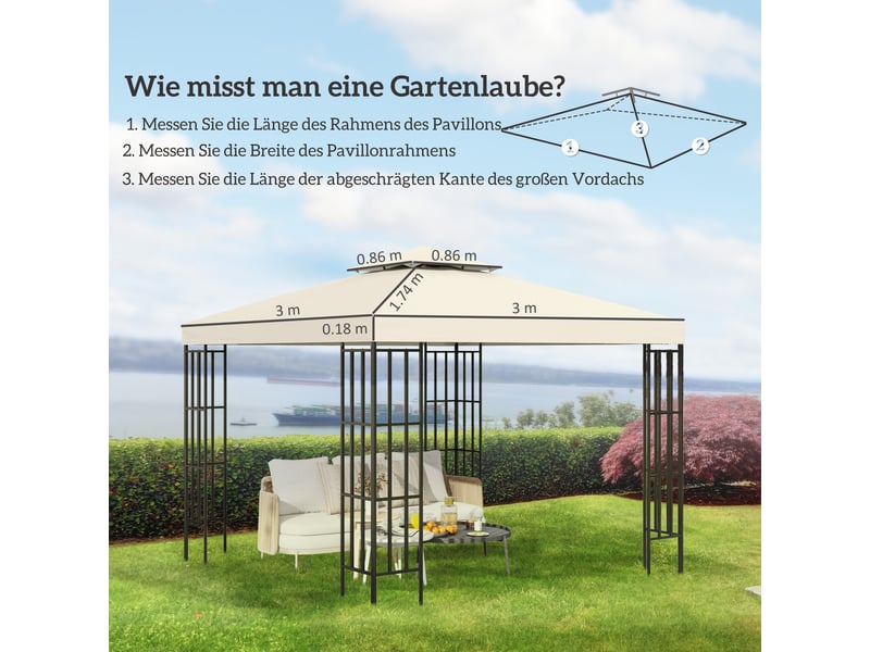  Toit de remplacement pour pavillon - 3x3 m - crème blanc - polyester 180gm² - résistant à l'eau - protection uv 300x300x18cm - Conforama D