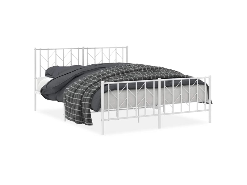  Lit double- lit adulte -  cadre de lit métal sans matelas et pied de lit blanc 150x200 cm  - Conforama A