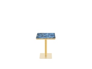 Table de salle à manger carrée pour 2 à 4 personnes, effet marbre et bord doré, en mdf et métal, bleu, 60 × 60 × 74 cm
