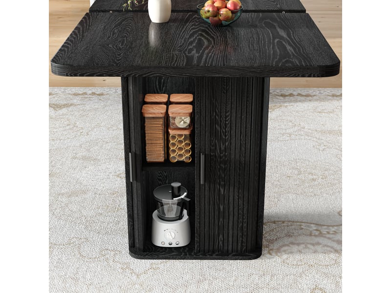  Table à manger extensible 140-180x80x75cm avec rangements des deux côtés, plateau effet bois, mdf et métal, noir evarich - Conforama D