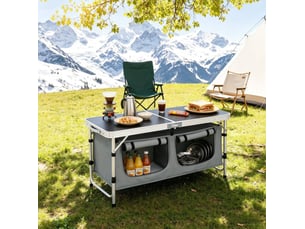 Table de camping pliante 120x47 cm – noir et gris – hauteur réglable 6269,5 cm avec sac suspendu pratique