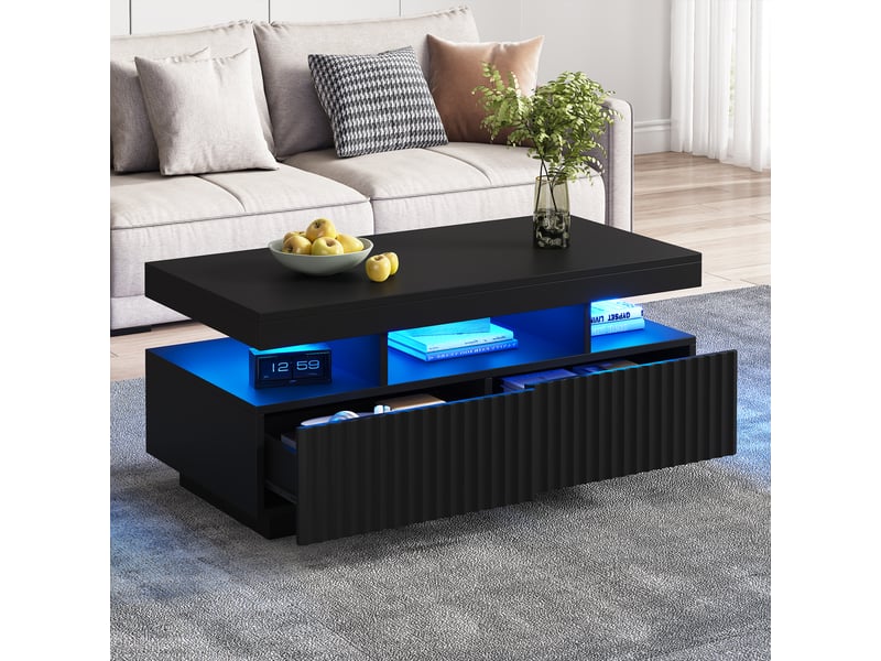  Table basse rectangulaire noir avec 2 tiroirs - 50x100 cm led panneau de particules table basse noir - Conforama E