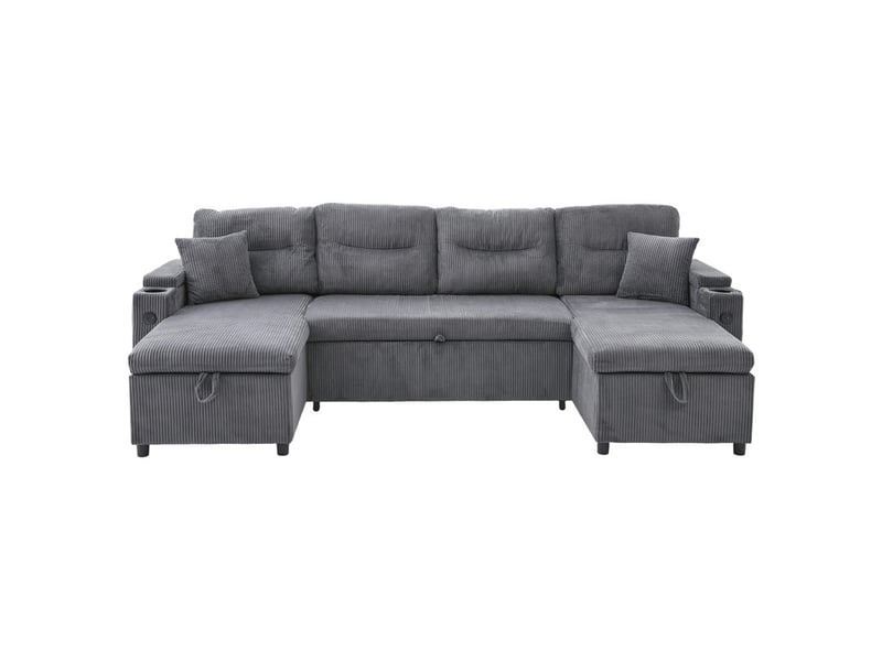  Canapé d'angle convertible ,4 places,  avec méridiennes double face, rangement, porte-gobelets,272x136x86 cm,gris anthracite  - Conforama A