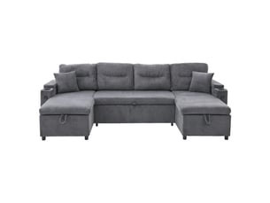 Canapé d'angle convertible ,4 places,  avec méridiennes double face, rangement, porte-gobelets,272x136x86 cm,gris anthracite
