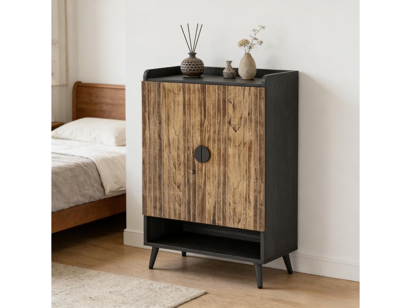  Meuble à chaussures en panneau de particules et métal marron 73x37x110 cm  - Conforama B