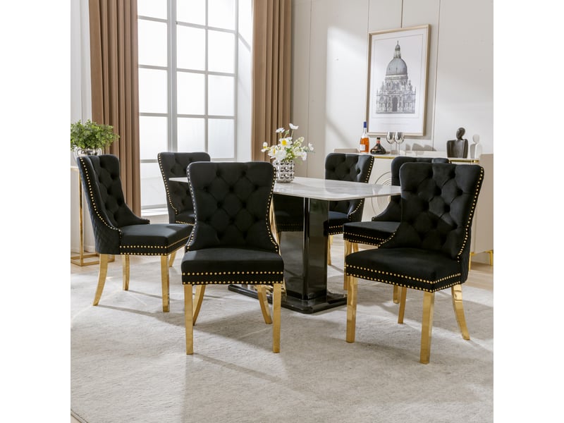  Chaises de salle à manger - ensemble de 6, dossier avec anneau, velours noir, structure métallique, 50,5 x 45 x 95 cm  - Conforama B