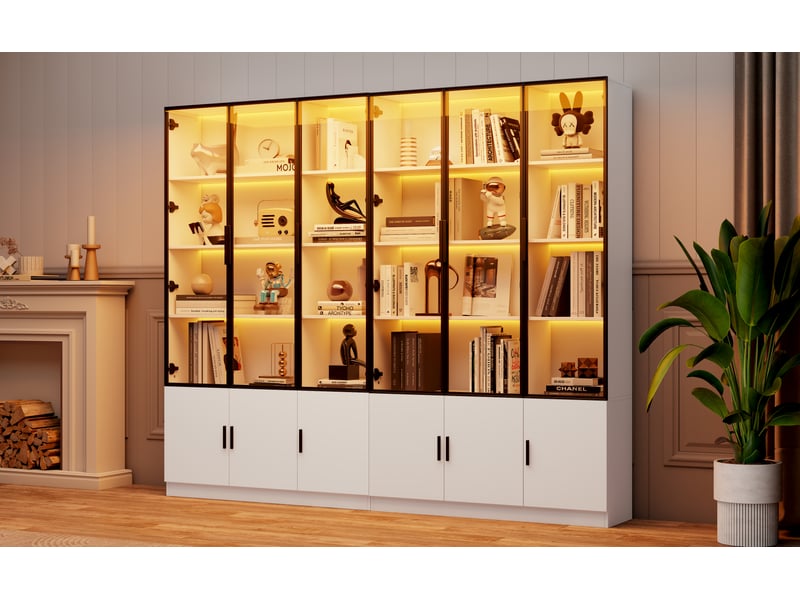  Vitrine de rangement, coloris blanc, 240 x 32 x 200 cm, pour salon, solution de rangement fonctionnelle, pour maison et appartement  - Conforama D