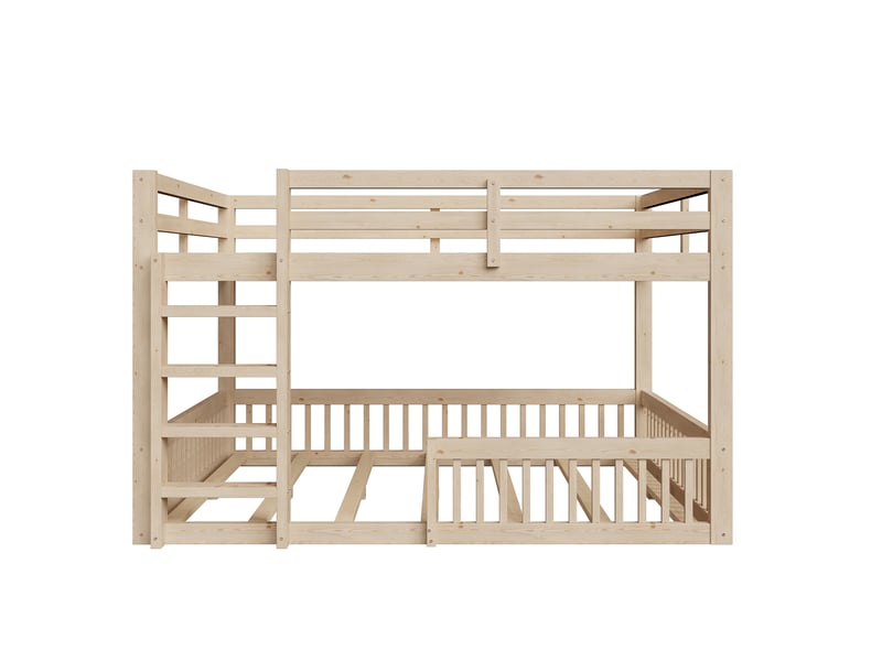  Lit superposé 160x200 cm naturel en pin et mdf avec garde-corps et sommier à lattes Sol Morn - Conforama A
