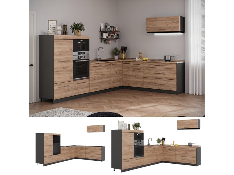 Vicco cuisine en angle, chêne de force doréanthracite, 327 x 227 cm, pt anthracite - Conforama D
