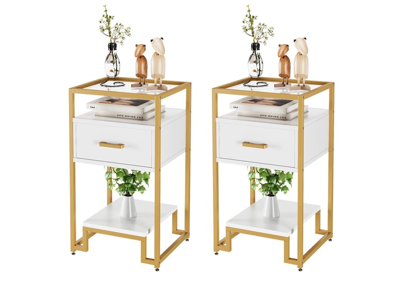  Rangement 3 niveaux, meuble entrée moderne, tiroir, verre trempé, cadre acier, table chevet gain de place, chambre salon couloir VAM_1EAXHDUI - Conforama A