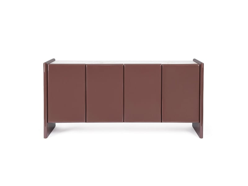 Buffet design 4 portes marron brique laqué 170 cm emeralda - Conforama C