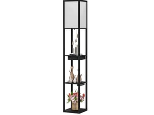 Lampadaire 26x26x159 cm noir et blanc, mdf avec placage bois, 3 étagères et ports usb-a usb-c