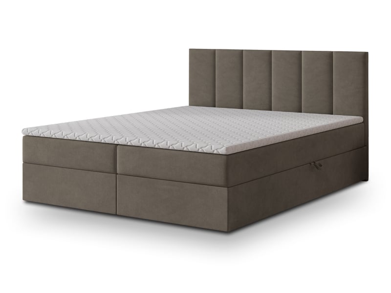  Boxspring meril 200x200 cm, lit complet avec matelas, marron  - Conforama A