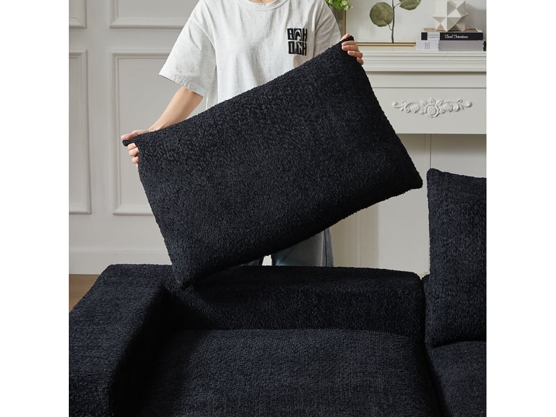  Canapé d'angle 3 places 250x160 cm noir en chenille, méridienne réversible et modules repositionnables  - Conforama E