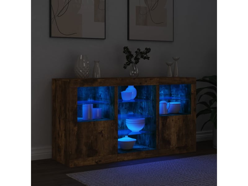  Buffet salon, buffet de rangement avec lumières led chêne fumé 123x37x67 cm  - Conforama D