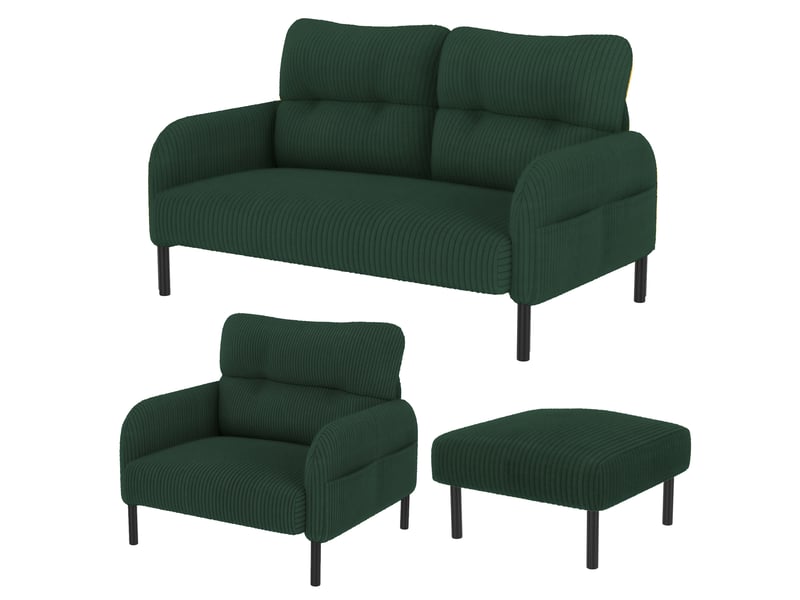  Ensemble canapé, fauteuil et pouf modenvie 4 places en velours côtelé vert émeraude  - Conforama A