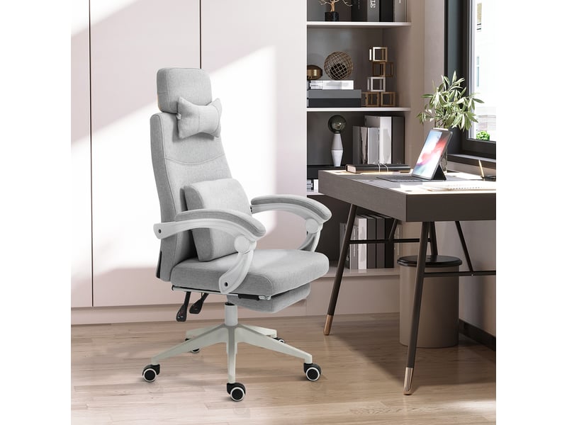  Chaise de bureau gaming,62x68x117-127 cm,avec repose-pieds,polyester,grise  - Conforama B