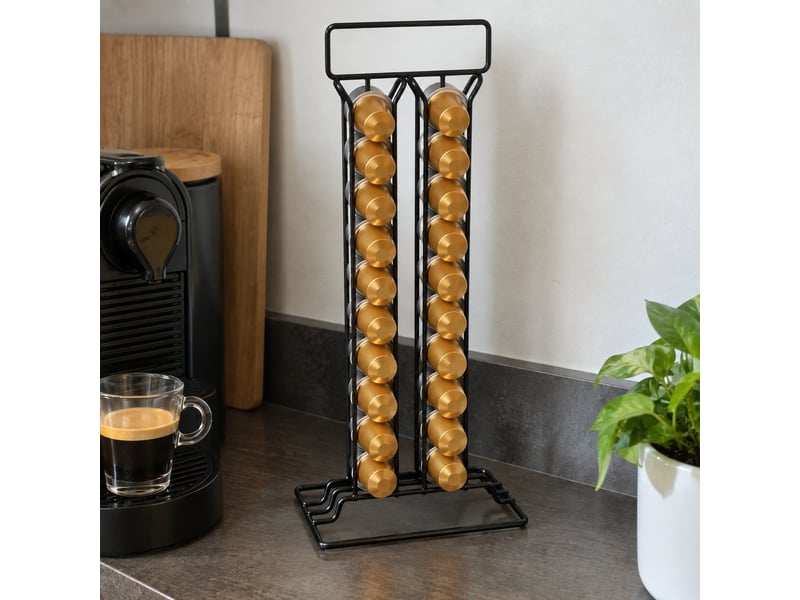 Lot de 2 porte-capsules vertical de café en métal noir mat pour 36 capsules - longueur 15 x profondeur 10 x hauteur 38 cm - Conforama B