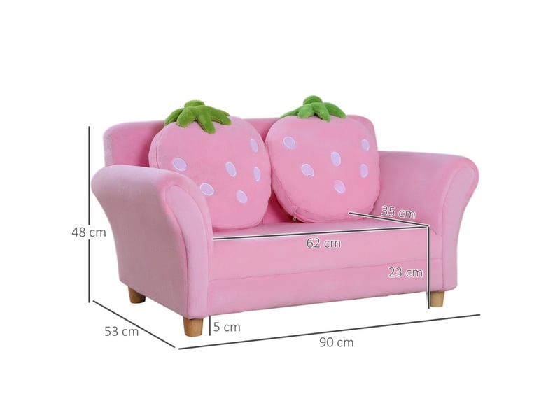 Canapé enfant 2 places 90 x 53 x 48 cm – rose – coussins fraise et assise rembourrée pour chambre - Conforama C