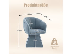 Fauteuil pivotant 360° 56x54x74.5cm bleu en chenille, dossier haut ergonomique, assise rembourrée, pour salon et chambre