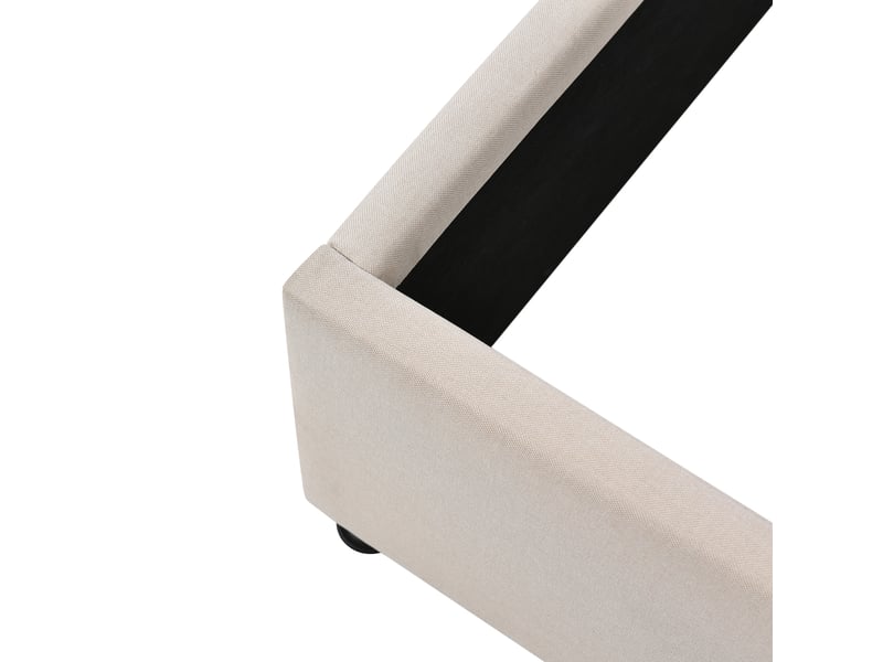  Lit coffre rembourré 180x200 cm avec rangement hydraulique, sommier à lattes en bois, structure métal, tissu lin beige Morn Vibe - Conforama E