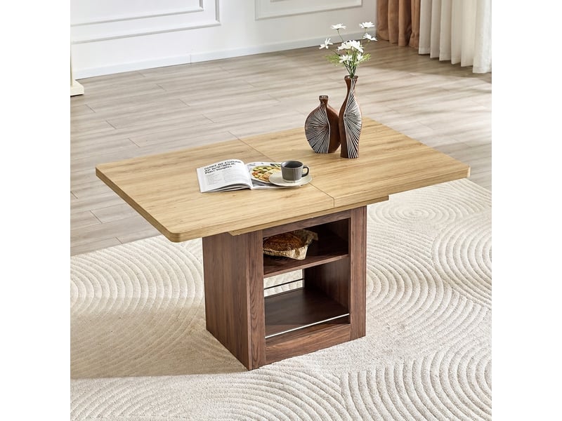  Table à manger extensible 130-160cm 4 à 8 personnes mdf noyer avec rangement gain de place table cuisine moderne salon  - Conforama D