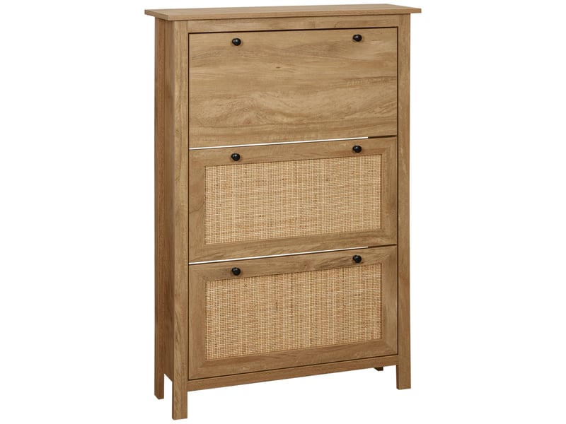  Meuble à chaussures 3 portes abattantes 18 paires - rangement d'entrée vintage en bois naturel effet cannage rotin T1003-01-08349 - Conforama A