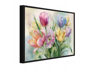 Tableau avec cadre impression sur toile fleurs tulipes coloré - 120x80 cm - tableau avec cadre chambre et salon