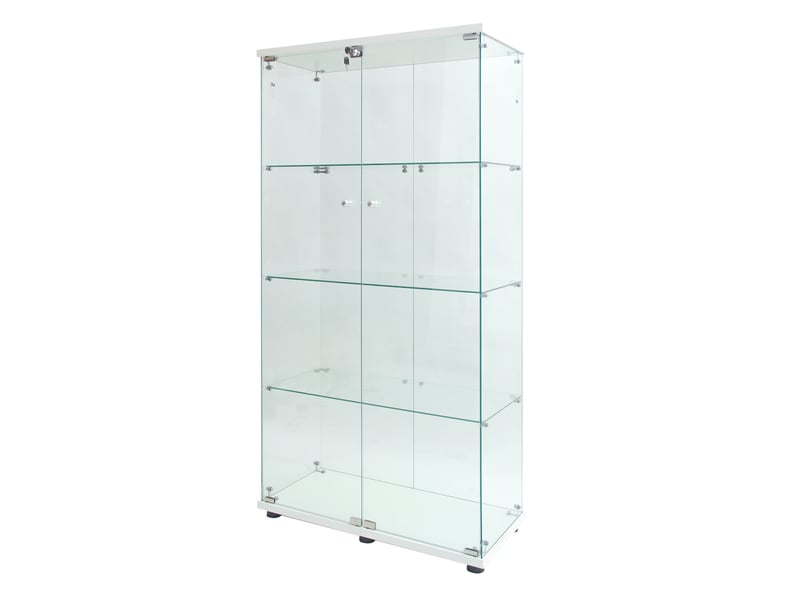 Vitrine en verre pour collection 164x80.5x36.5 cm, armoire de collection moderne à quatre couches avec 2 portes, meuble vitrine verre avec led, blanc - Conforama R