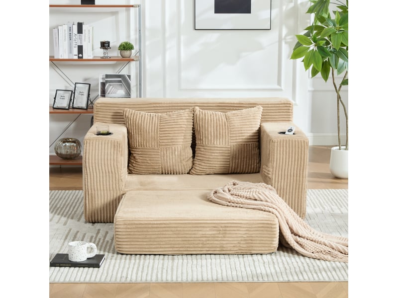  Canapé-lit 2 places modenvie convertible en velours côtelé kaki 151 x 133 cm  - Conforama E