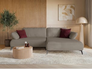 Canapé d'angle droit convertible <strong>SELSEY</strong> <strong>AVOLLA</strong> 4 places Tissu beige avec coffre de rangement