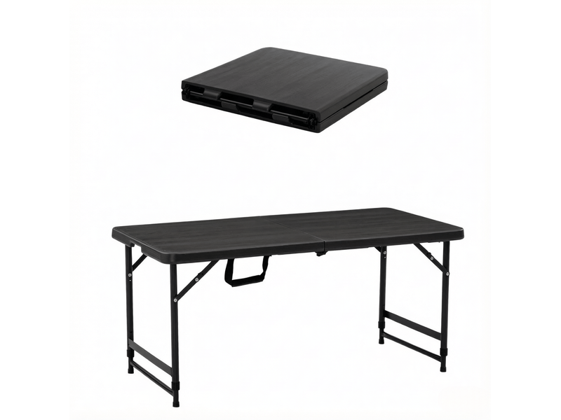  Table de jardin pliable 118x60 cm noire hdpe et acier, hauteur réglable 56 ou 74 cm pour 4 personnes  - Conforama A