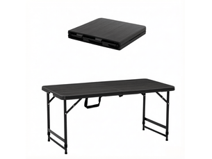 Table de jardin pliable 118x60 cm noire hdpe et acier, hauteur réglable 56 ou 74 cm pour 4 personnes