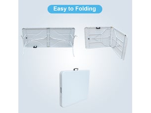 Table d'extérieur pliante 180,34 x 73,66 x 73,66 cm blanche, plastique et acier, pour repas et activités