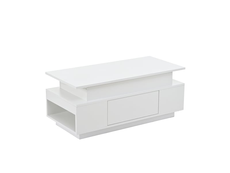  Table basse relevable blanche brillante avec rangement et led, 96 x 45 x 40 cm  - Conforama A