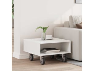 Vidaxl table d'appoint avec roues blanc 50,5 x 50 x 30 cm