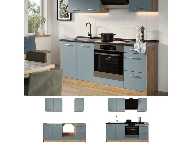  Vicco cuisine, bleu-grischêne doré, 180cm sans pt  - Conforama D