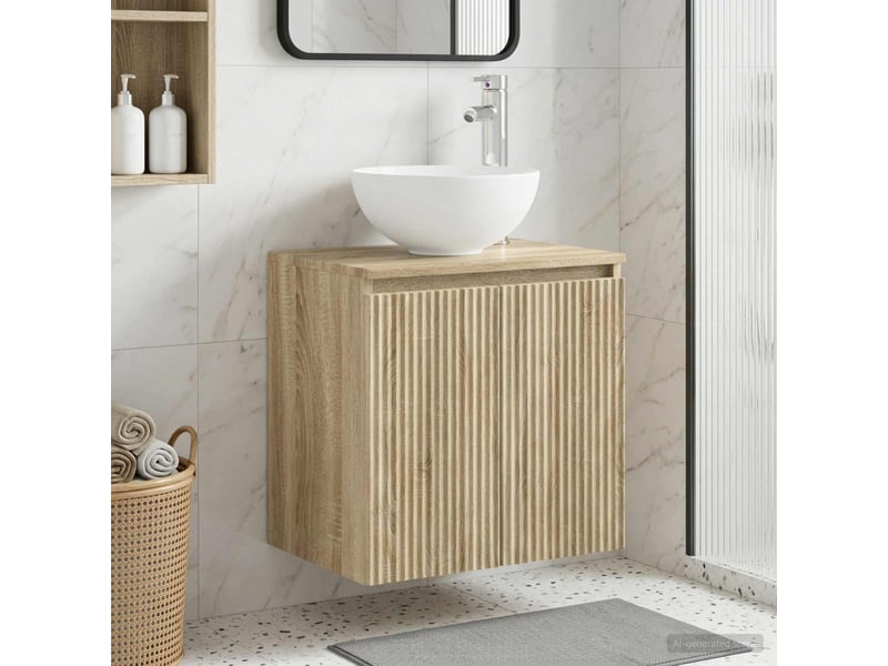 Vanité de lavabo mural, meuble de rangement chêne sonoma 49.5x35x63 cm - Conforama B