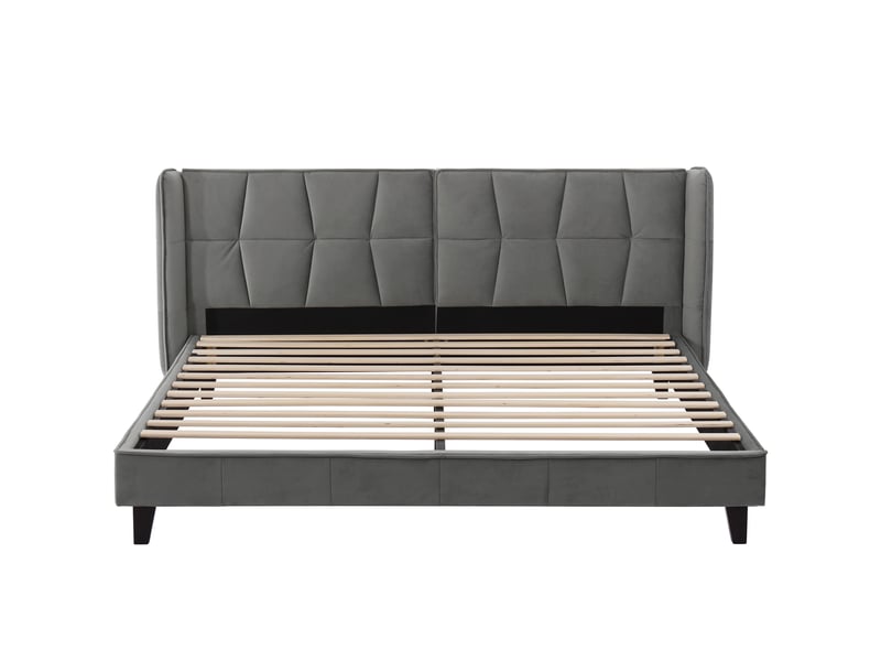  Lit rembourré 180 x 200 cm avec sommier à lattes et tête de lit, lit enfant, pour adultes et adolescents, support à lattes en bois, montage facile, velours, gris  - Conforama D