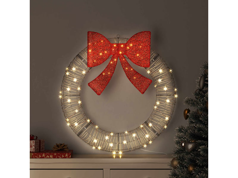 Couronne de noël, décoration de noël blanc chaud 90 x 90 x 9 cm rotin 80 led cf61770 - Conforama B